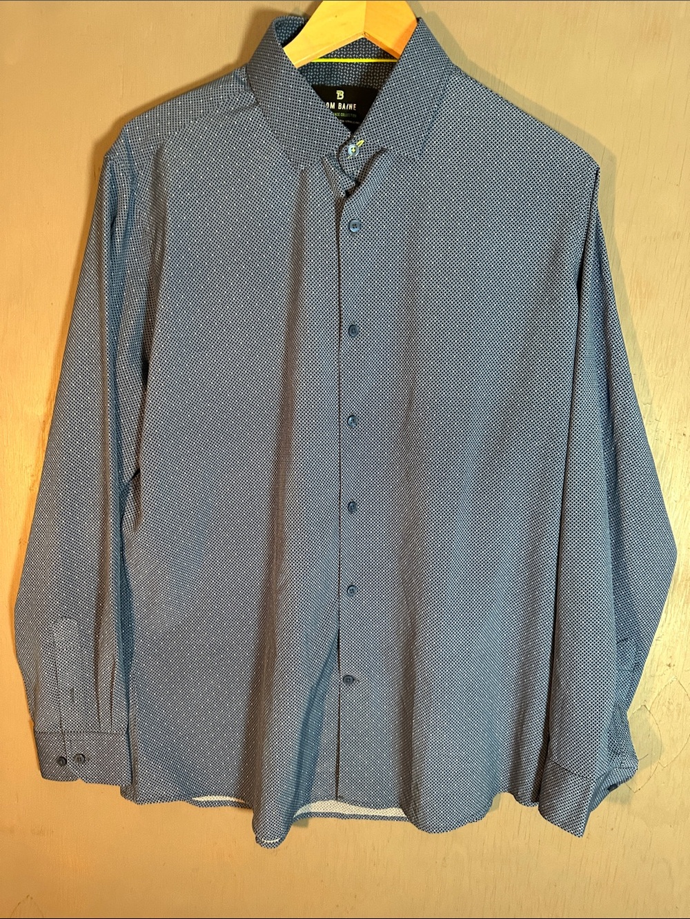 Tom baine Men’s Navy Micro-Pattern Long Sleeve Shirt